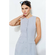Light Blue Lenore Button-Front Sleeveless Mini Dress