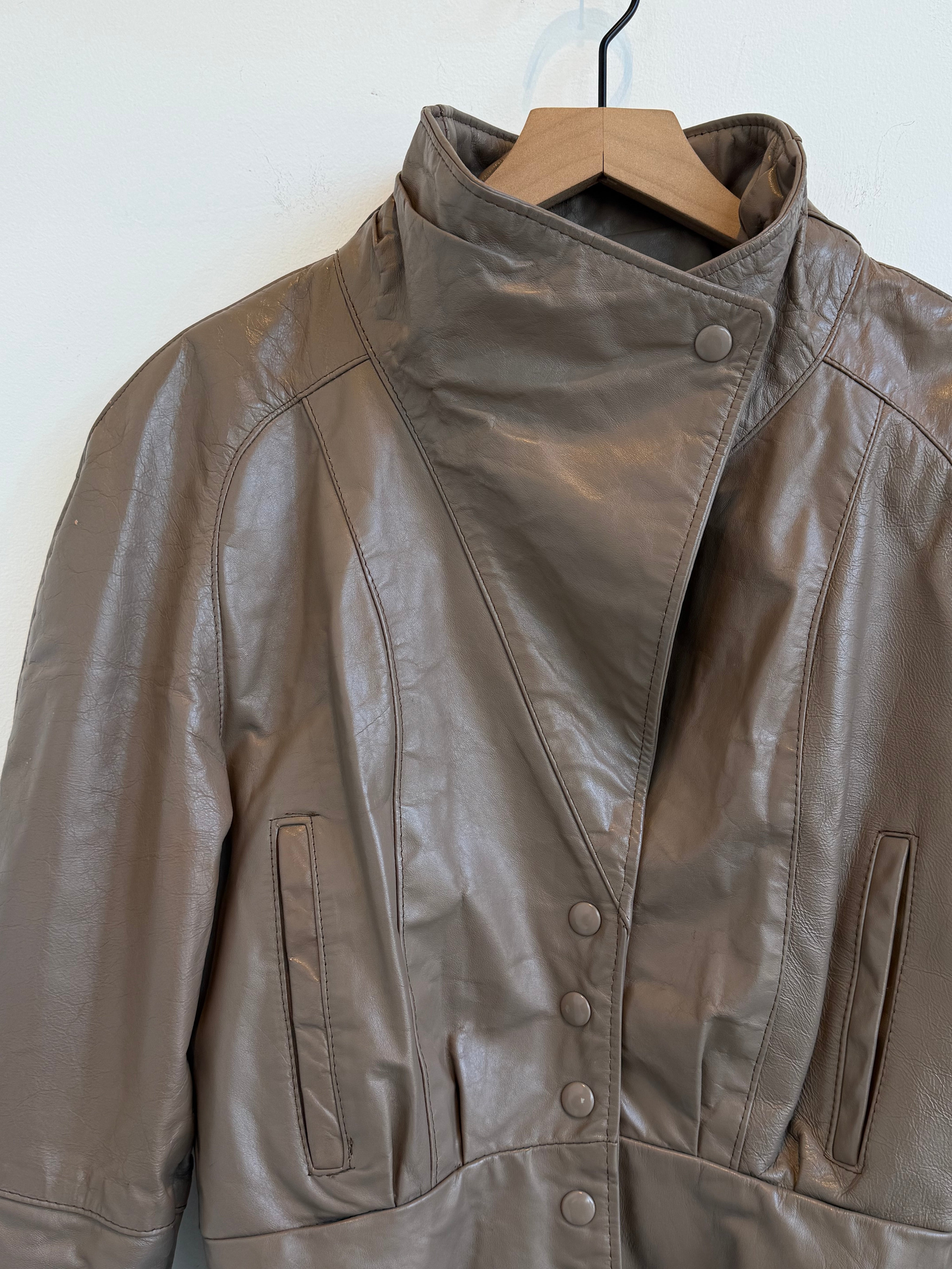 Vintage Tan Leather Bomber Jacket