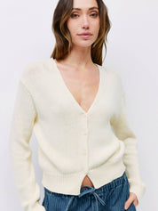 Ivory Cotton V-Neck Cardigan