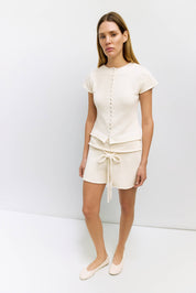 Ivory Alana Summer Knit Button Down Top