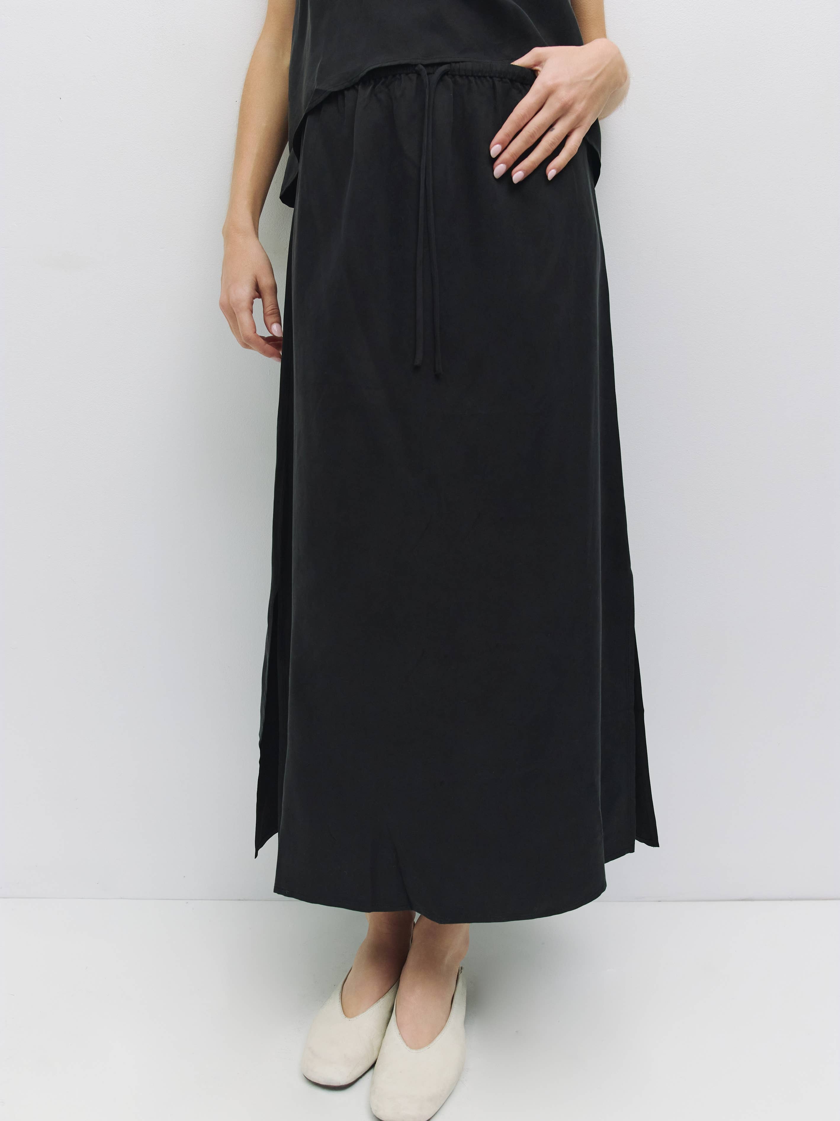 Black Modal Salem Midi Skirt