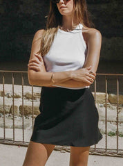 Black Madison Silk Mini Skirt