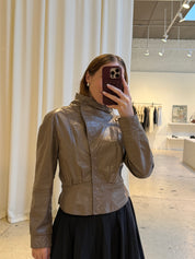 Vintage Tan Leather Bomber Jacket