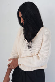Vintage Cream V Neck Sweater