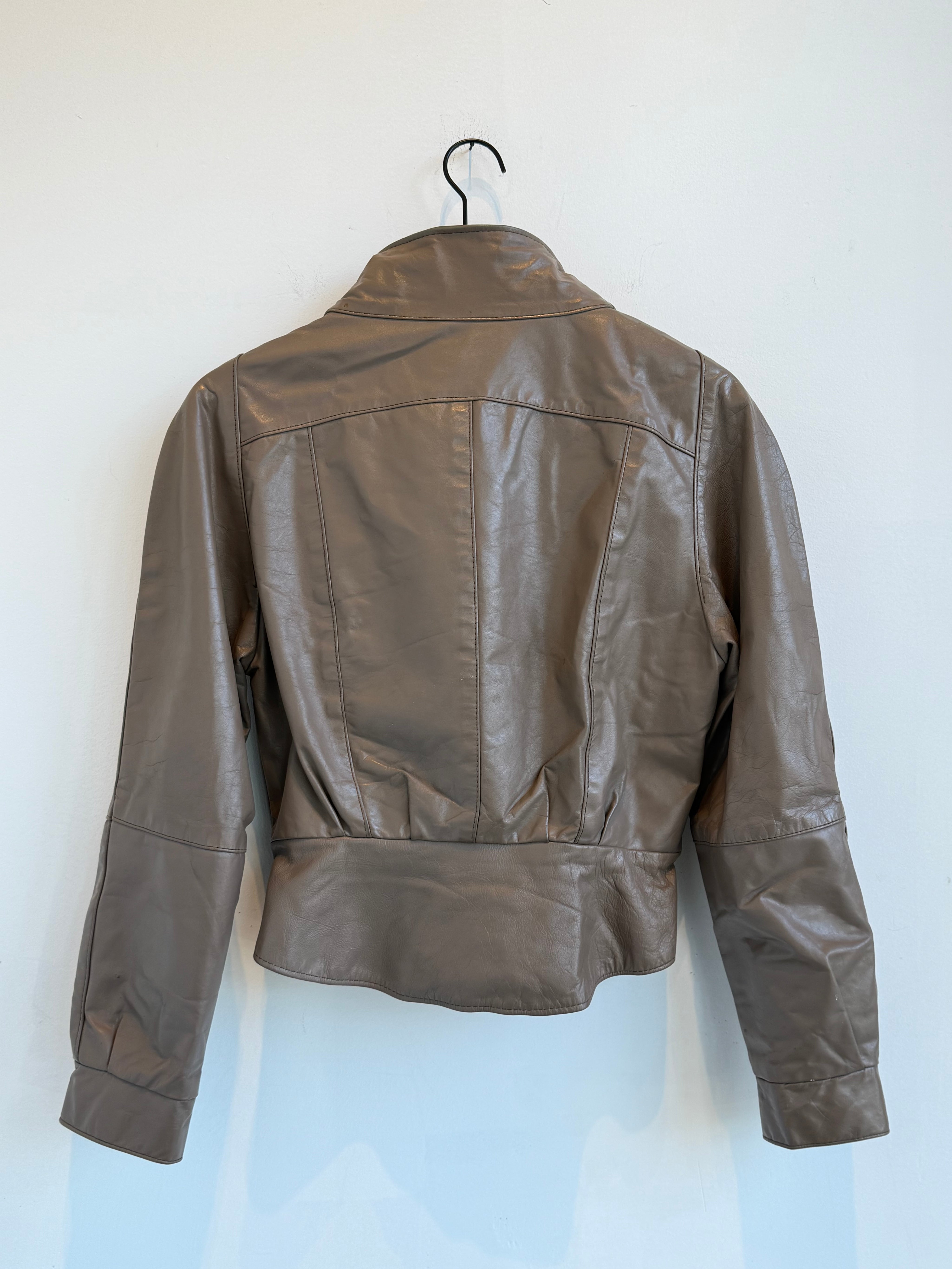 Vintage Tan Leather Bomber Jacket