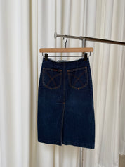 Vintage Raw Hem Denim Skirt 24" Waist