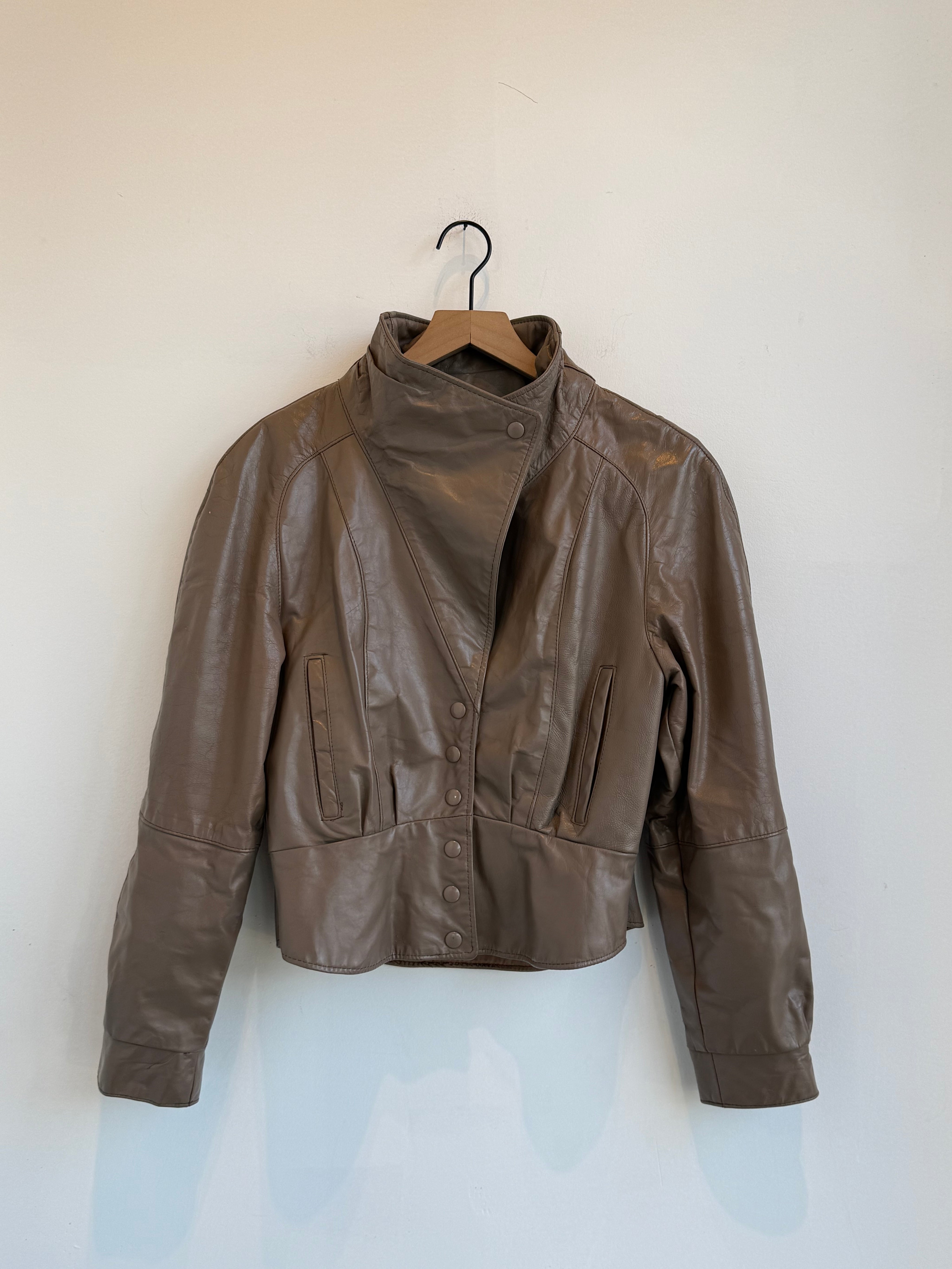 Vintage Tan Leather Bomber Jacket