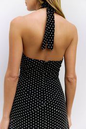 Angelina Black Polka Dot Halter Dress