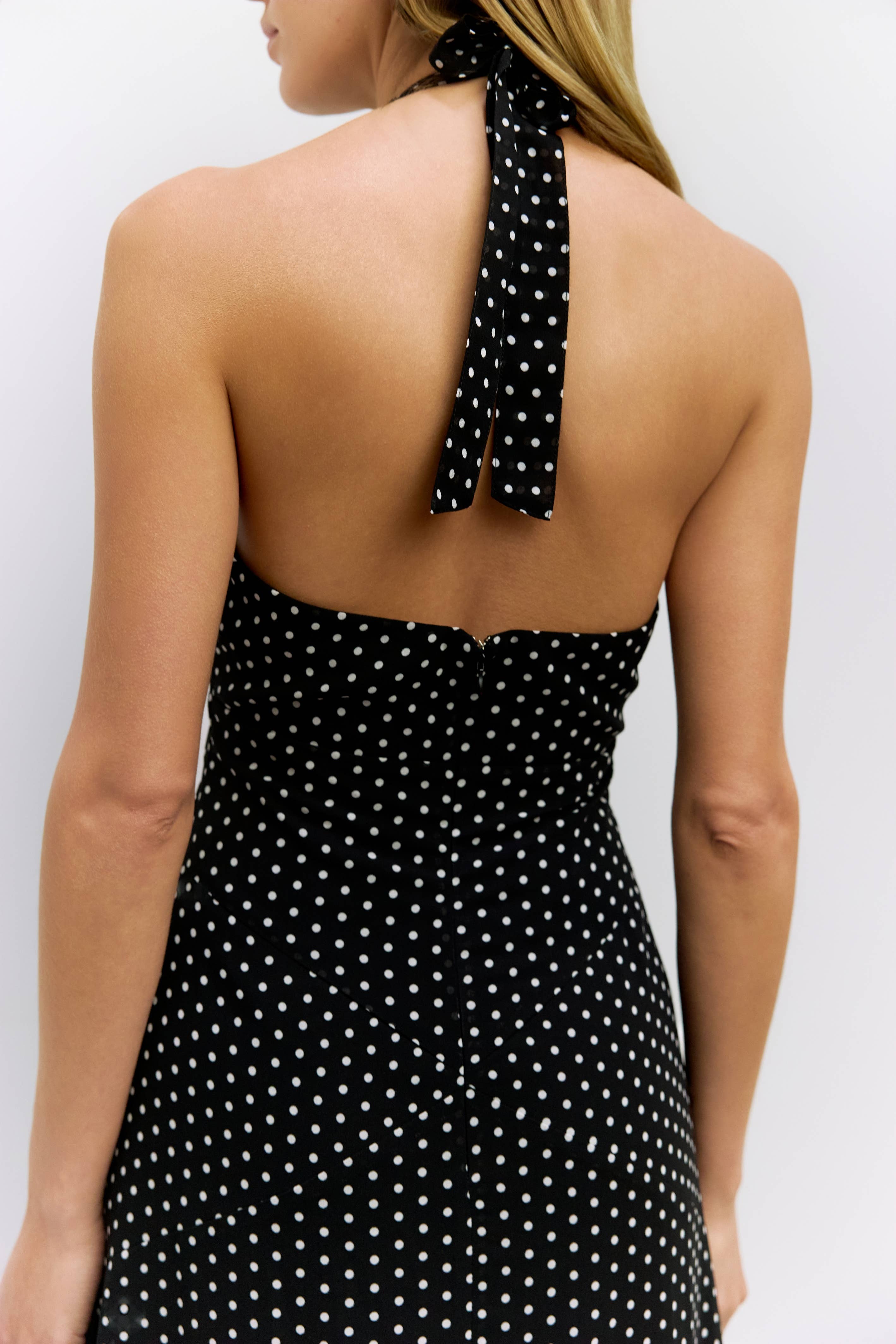 Angelina Black Polka Dot Halter Dress