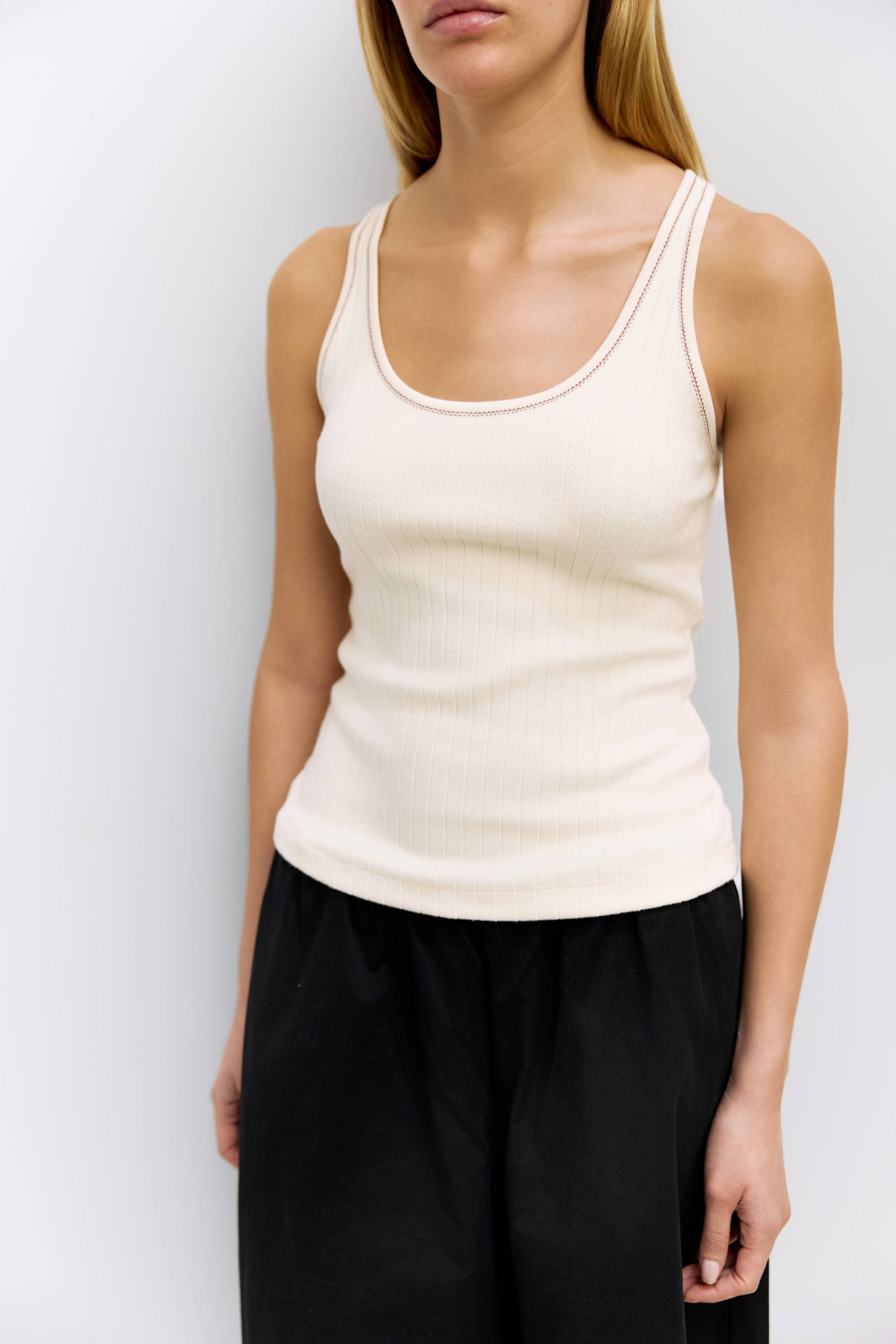 Cream Ribbed Knit Sammi Tank Top