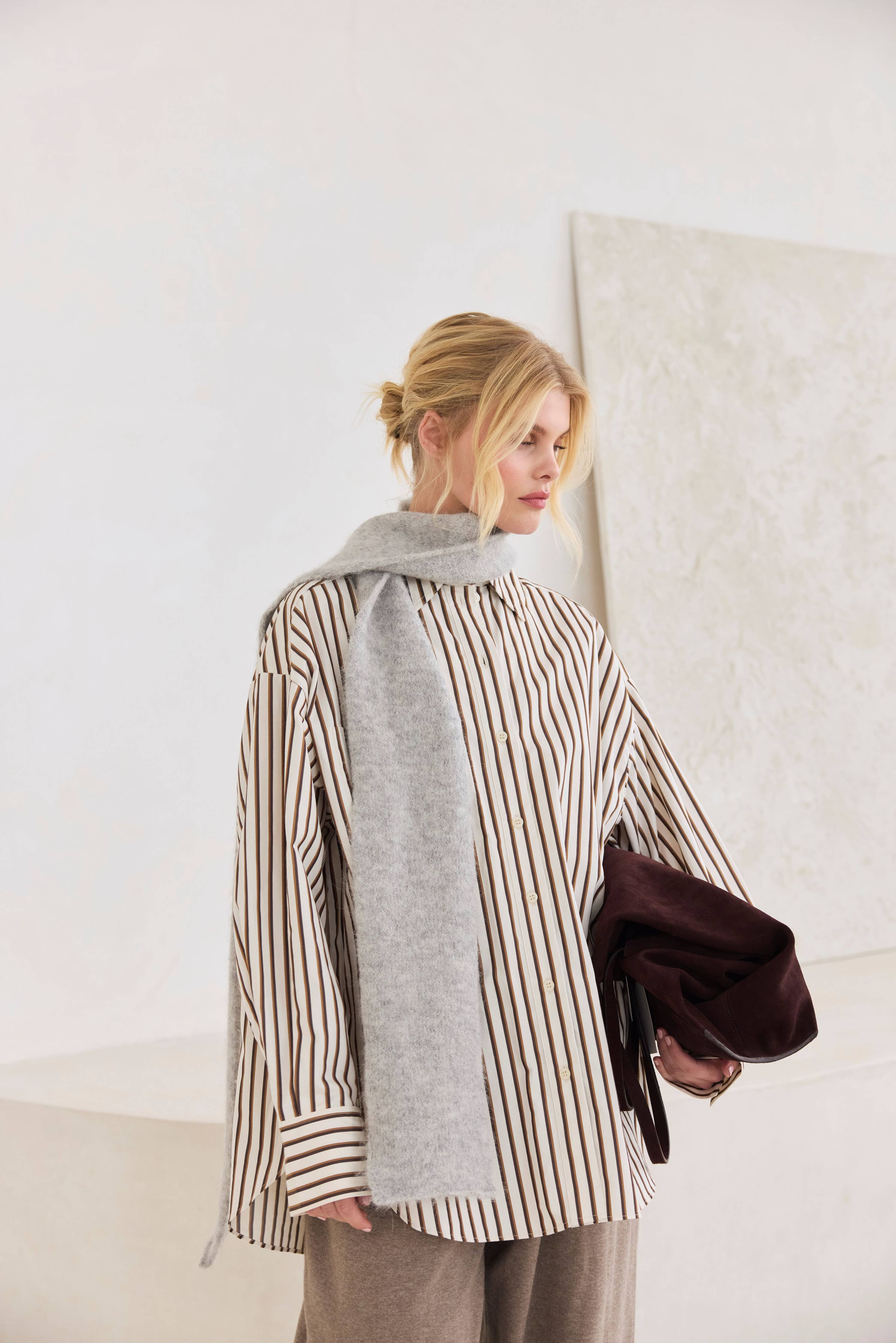 Light Gray Alpaca Skinny Scarf