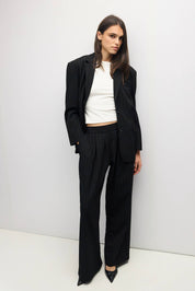 Black Pinstripe Pleated Maren Pants