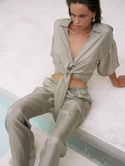 The Handloom Khaki Green Lucid Flow Tie Pants