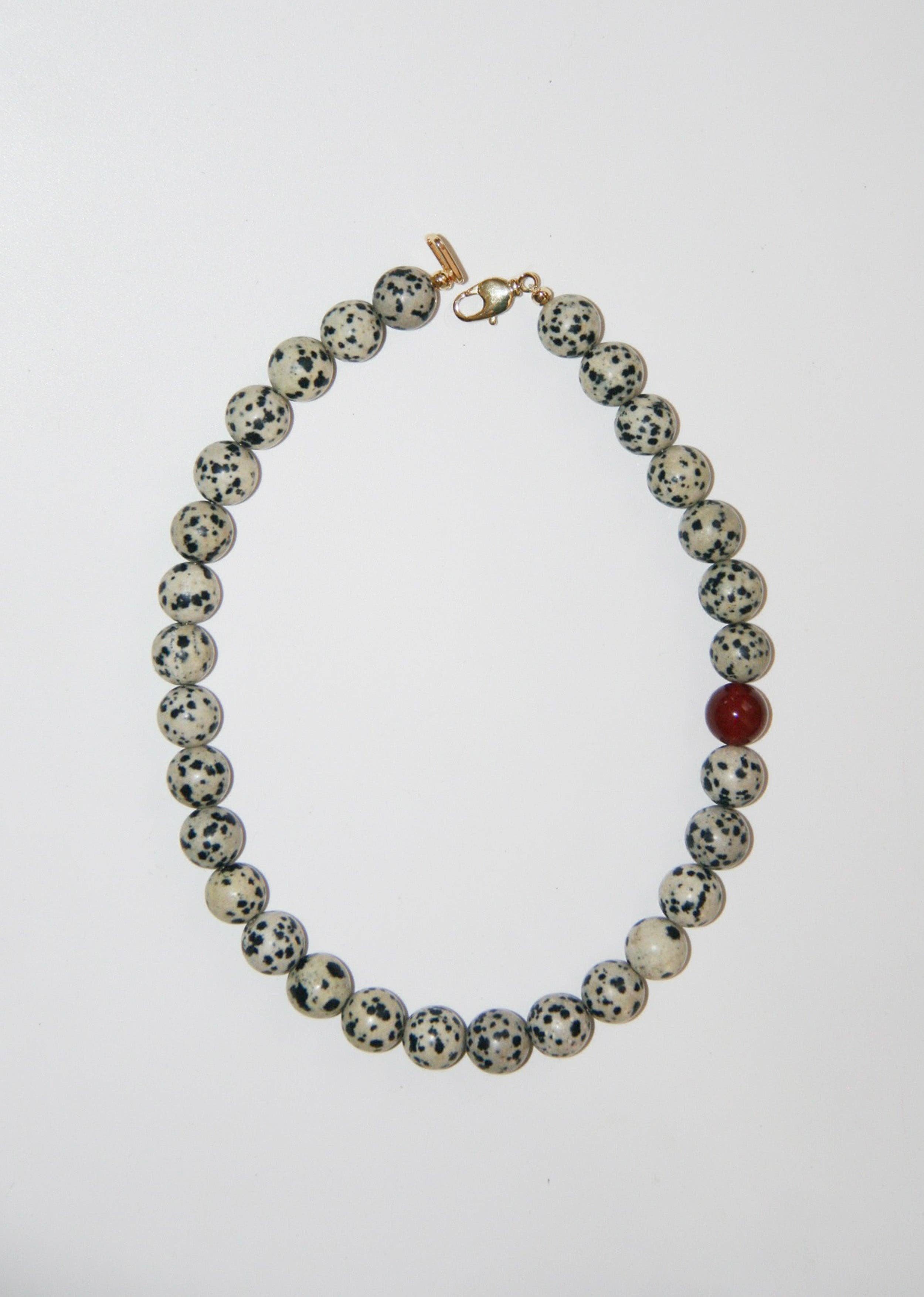 By Orly Poppy Dalmatian Jasper and Carnelian Beaded Necklace