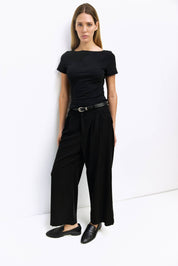 Black Wide Neck Soft Knit Top