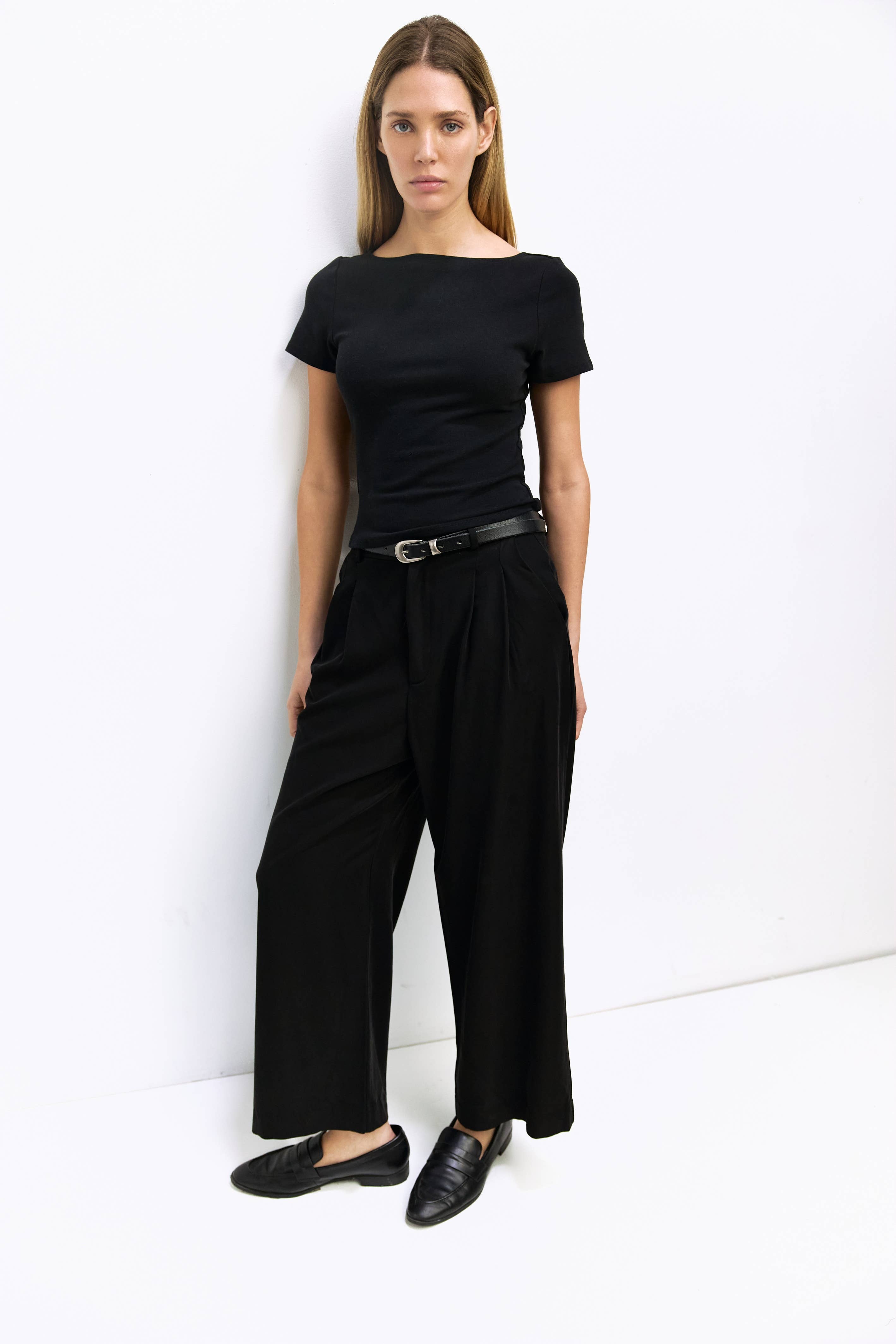 Black Wide Neck Soft Knit Top