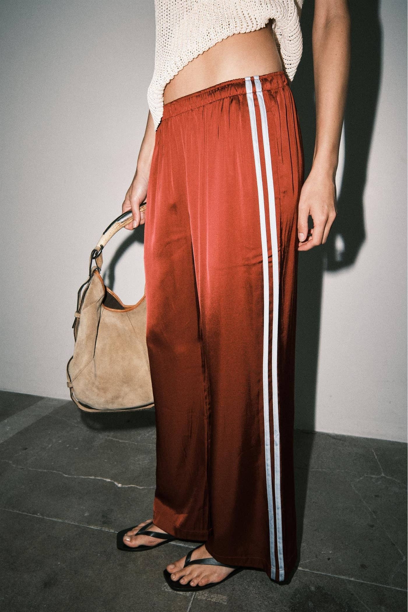 Burgundy Fiona Satin Track Pants