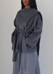 Charcoal Belted Elaxi Short Coat