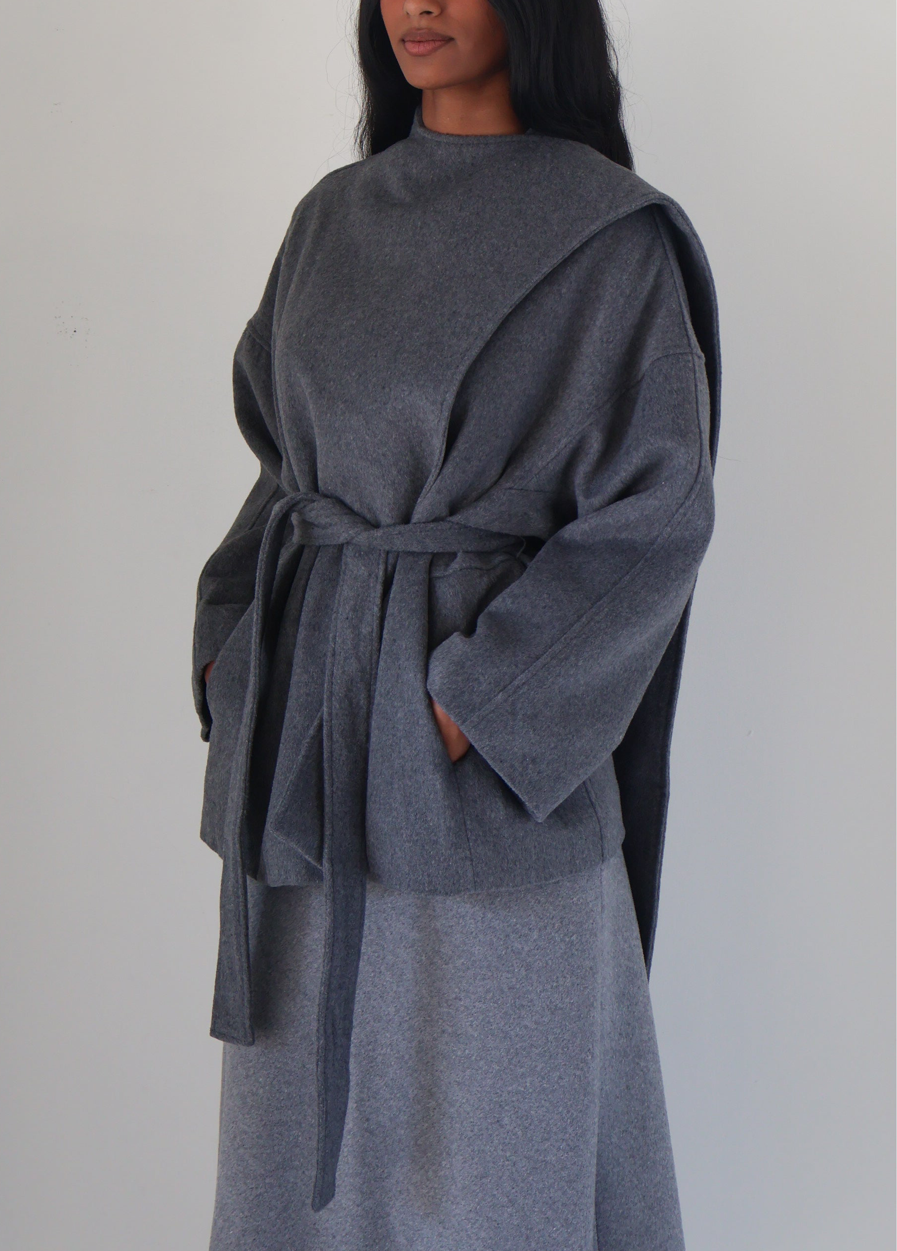 Charcoal Belted Elaxi Short Coat