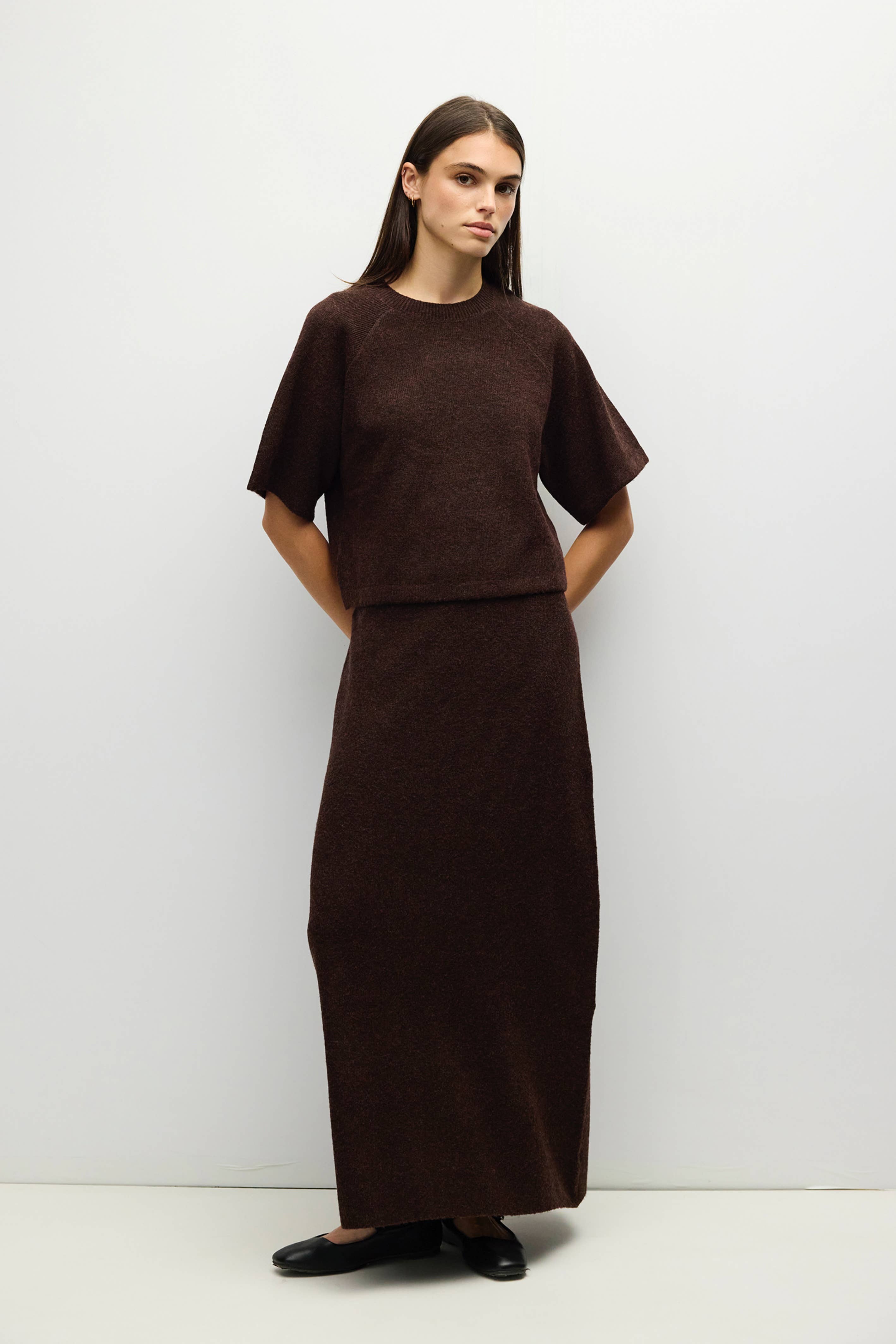 Brown Knit Danica Midi Skirt