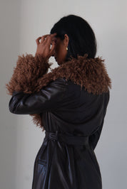 Espresso Shearling Trim Trench Coat