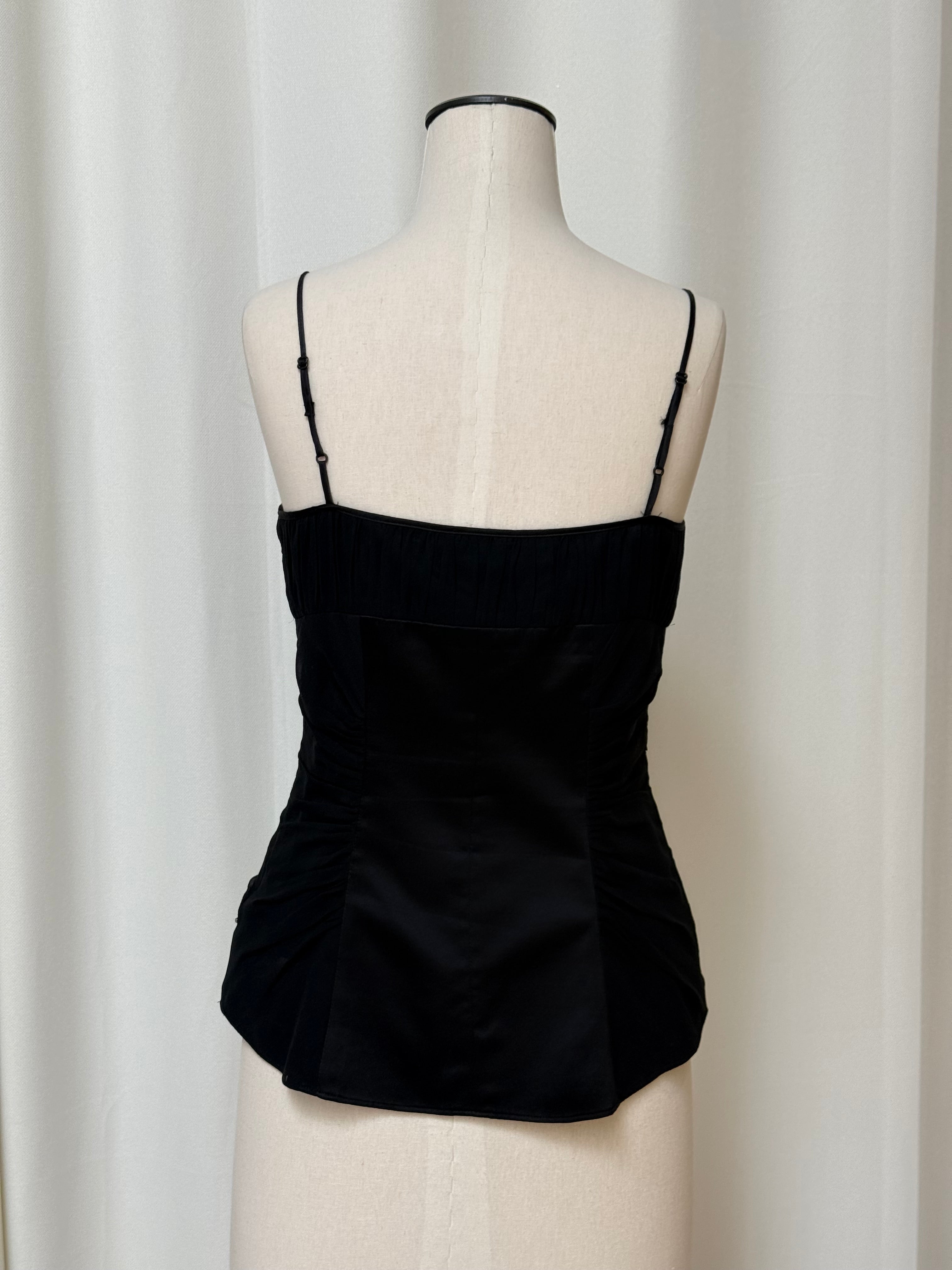 Vintage Black Silk Chiffon Ruched Top