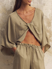 The Handloom Khaki Green Lucid Flow Tie Pants