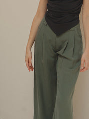 St. Agni Wide Leg Pleat Pants - Balsam Green