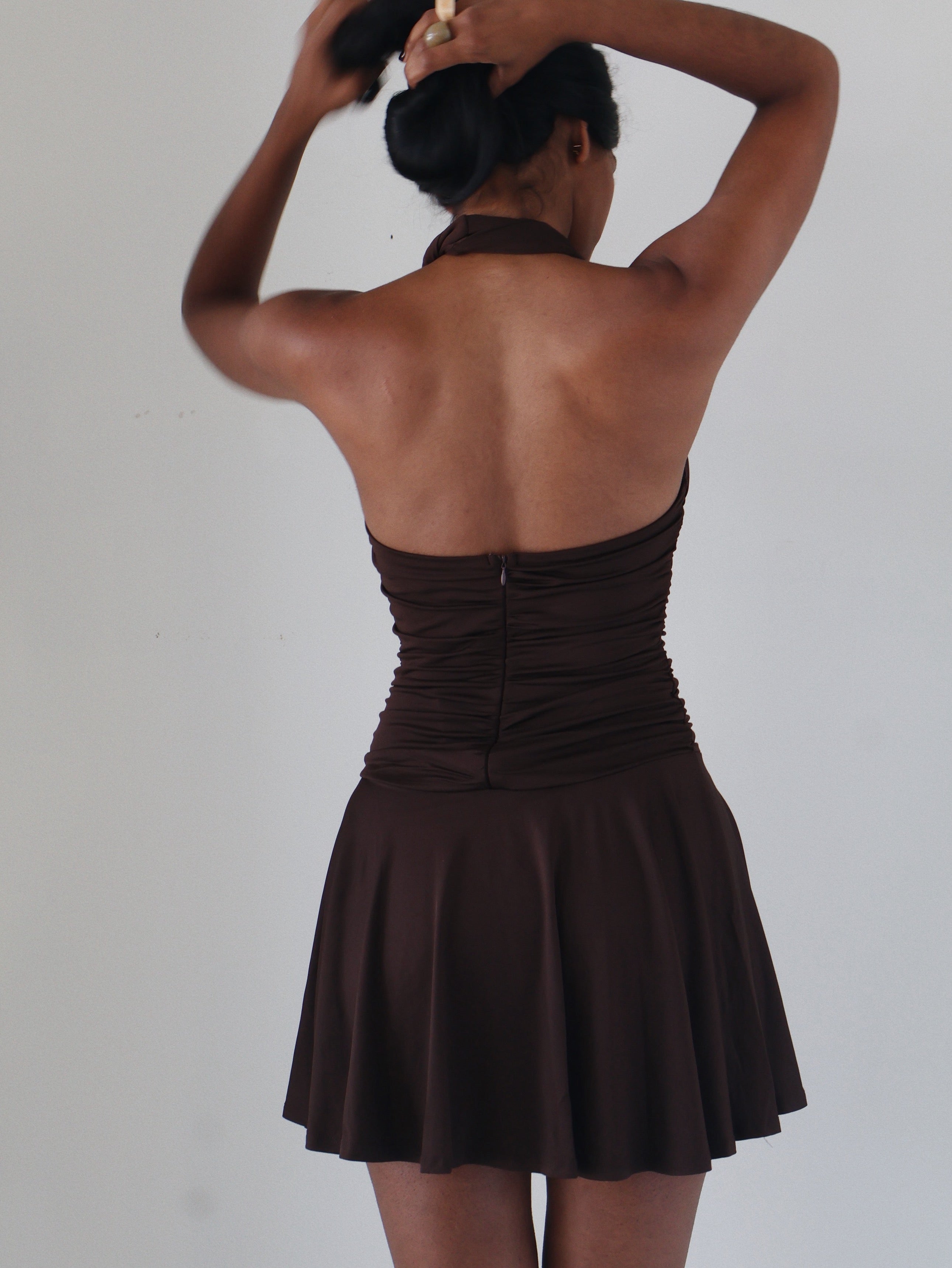 Espresso Brown Bailey Mini Halter Dress
