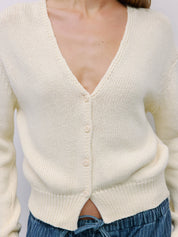 Ivory Cotton V-Neck Cardigan
