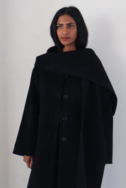 Rue Sophie Black Wool-Cashmere Scarf Coat