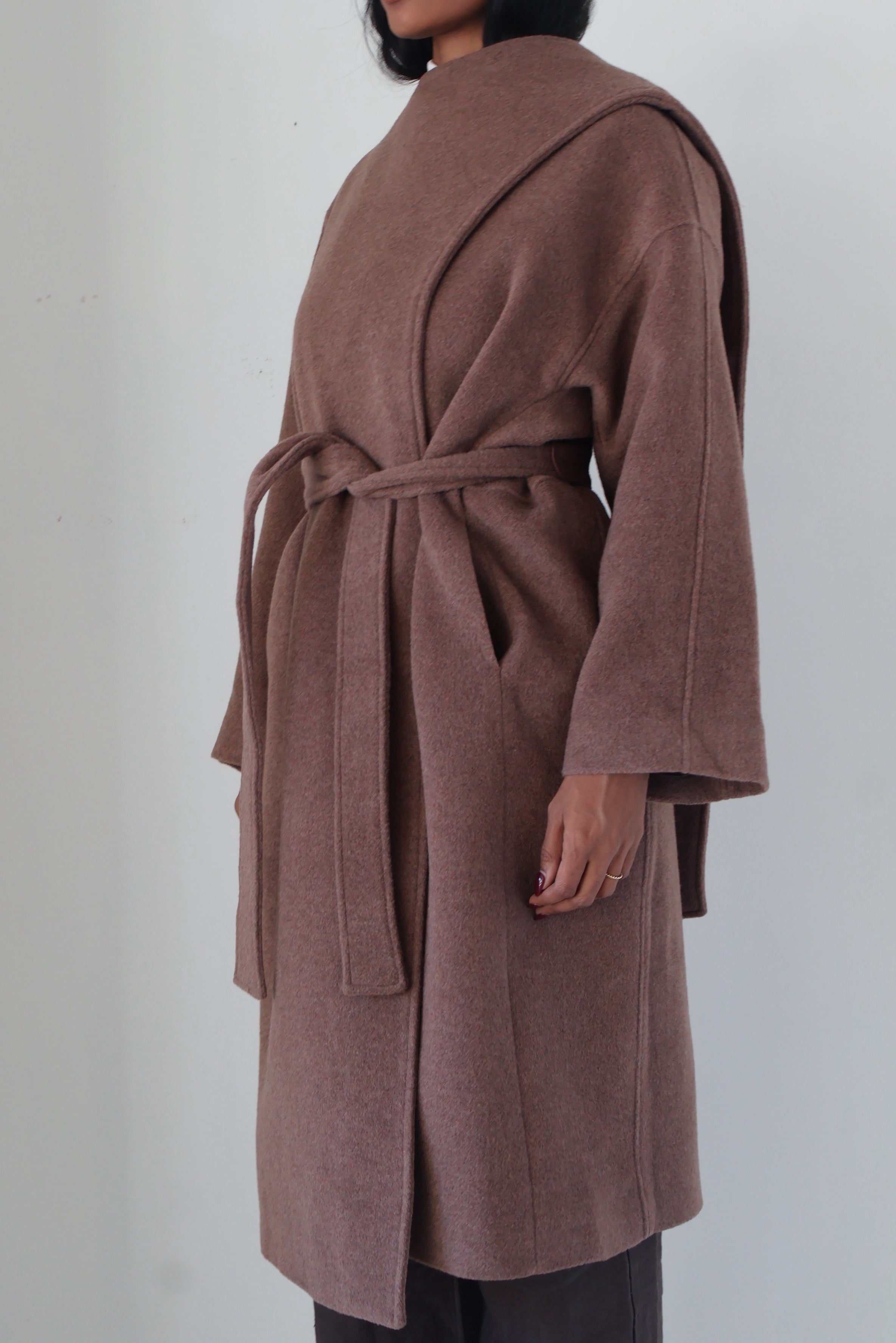 Taupe Brown Belted Elaxi Coat