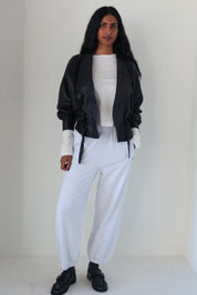 Vintage Black Leather Tie Crop Jacket