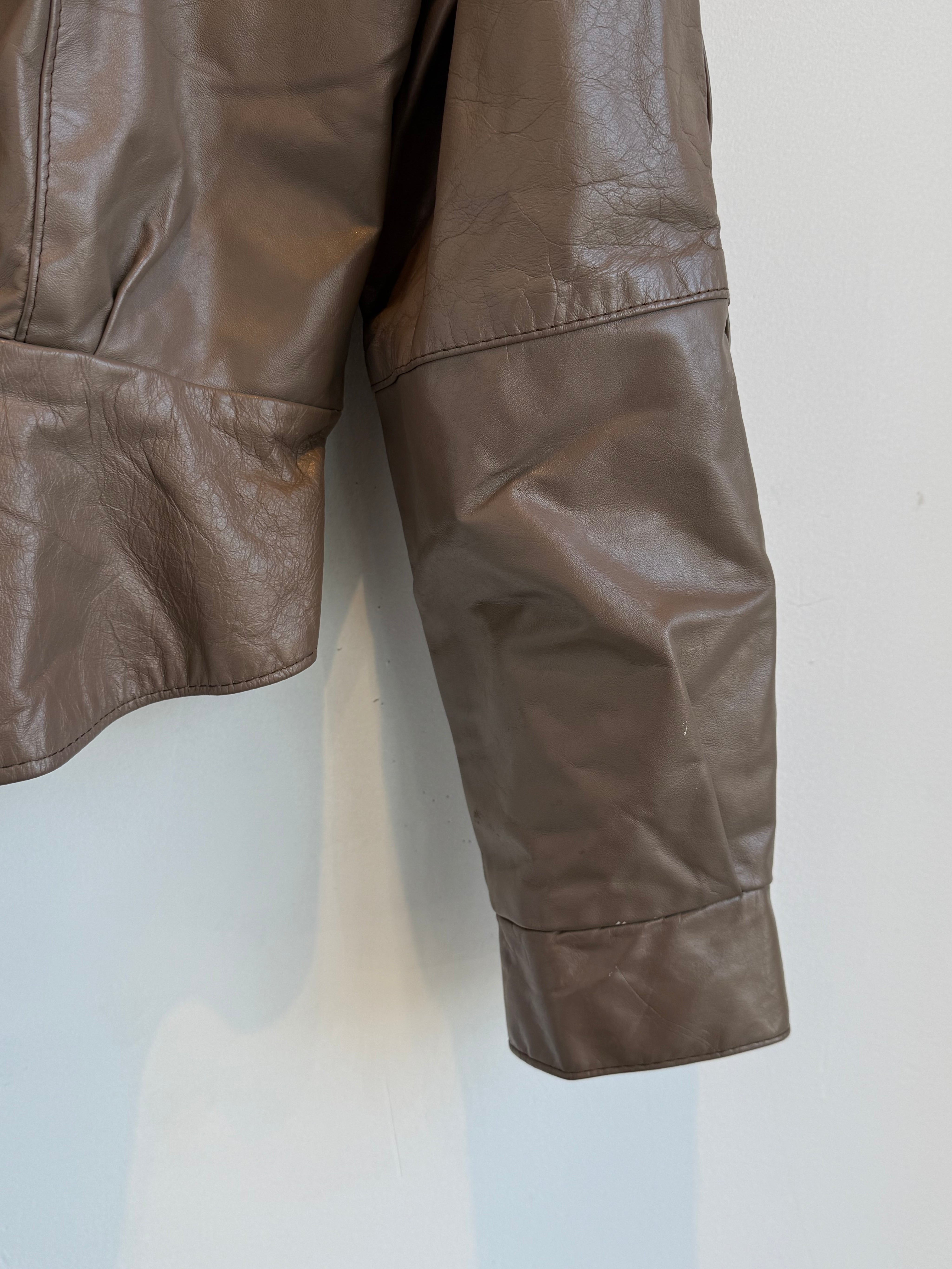 Vintage Tan Leather Bomber Jacket