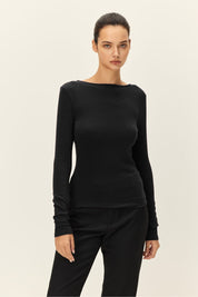 Black Odette Scoop Back Top