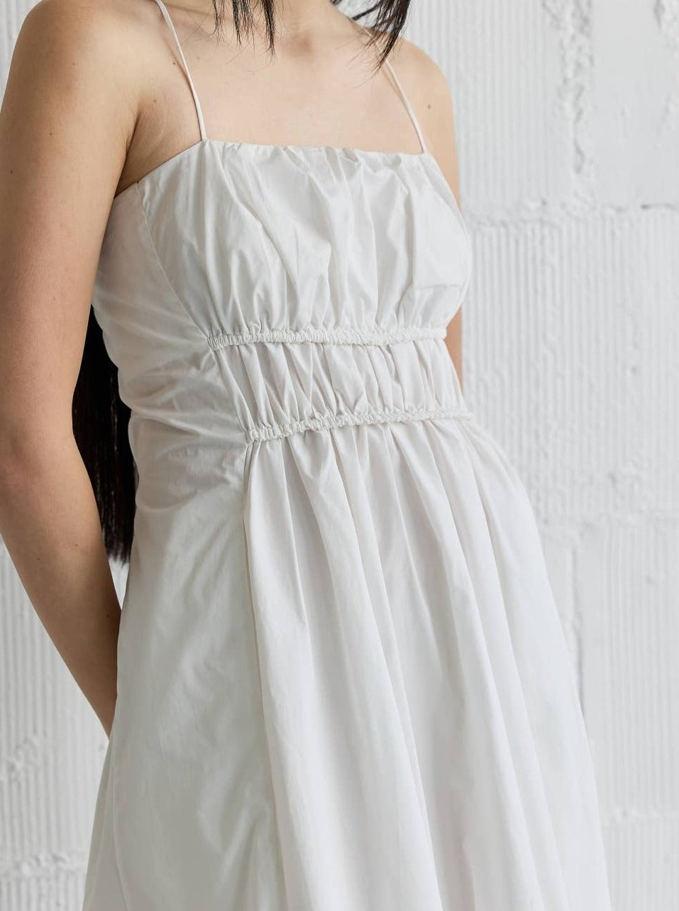 White Gathered Midi Dress