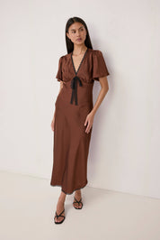 Brown V-Neck Estelle Dress