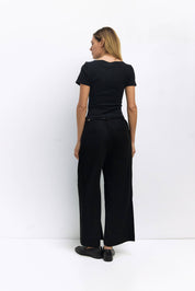 Black Wide Neck Soft Knit Top