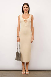 Charlotte Cream Knit Tie Front Maxi Dress