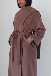 Taupe Brown Belted Elaxi Coat