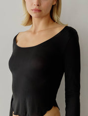 Black Merrow Stitch Long Sleeve Top