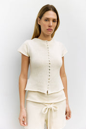 Ivory Alana Summer Knit Button Down Top
