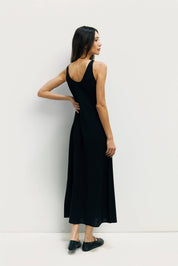 Black Linen Midi Dress