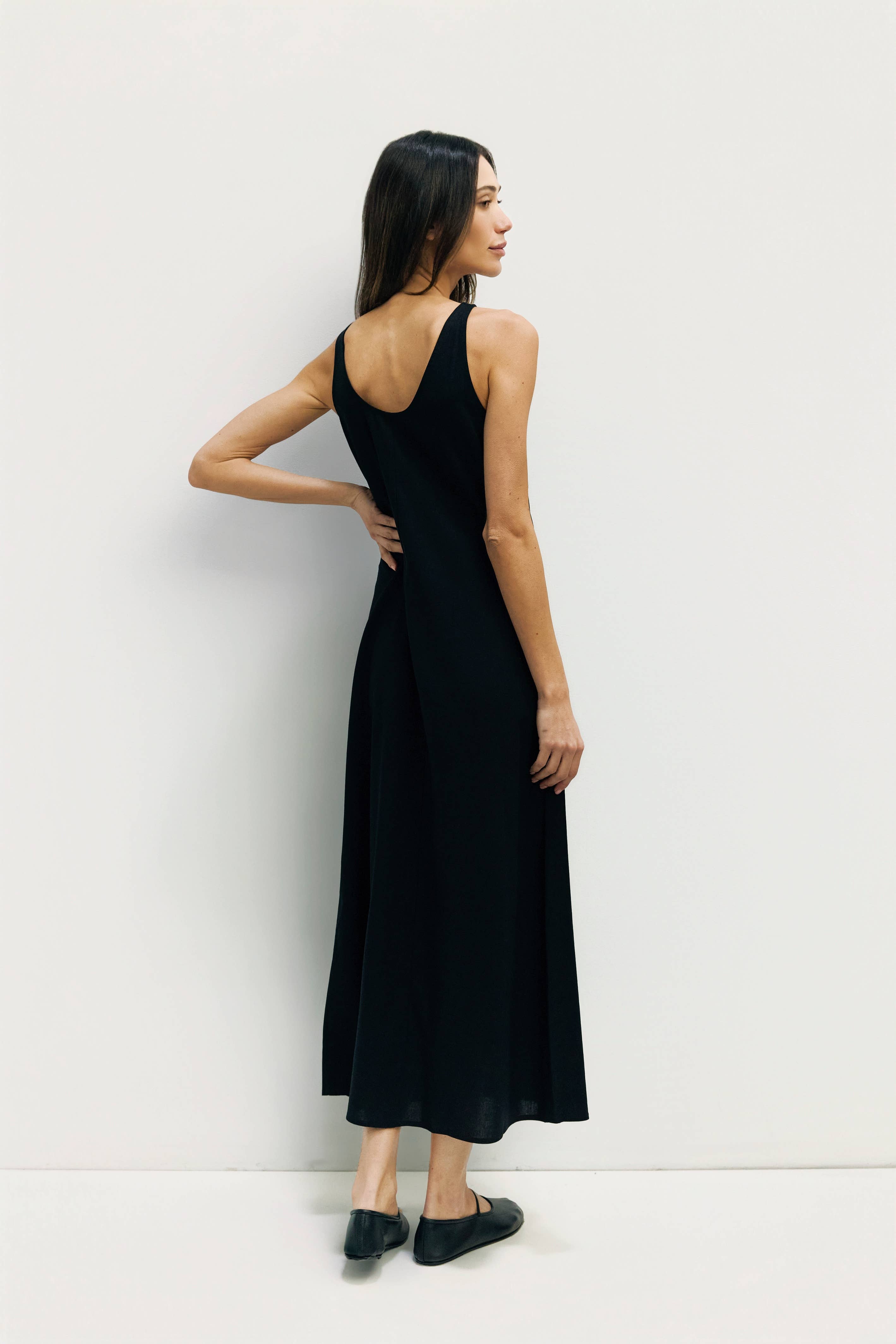 Black Linen Midi Dress