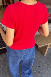 Le Bon Shoppe Pointelle Babe Tee in Red Apple