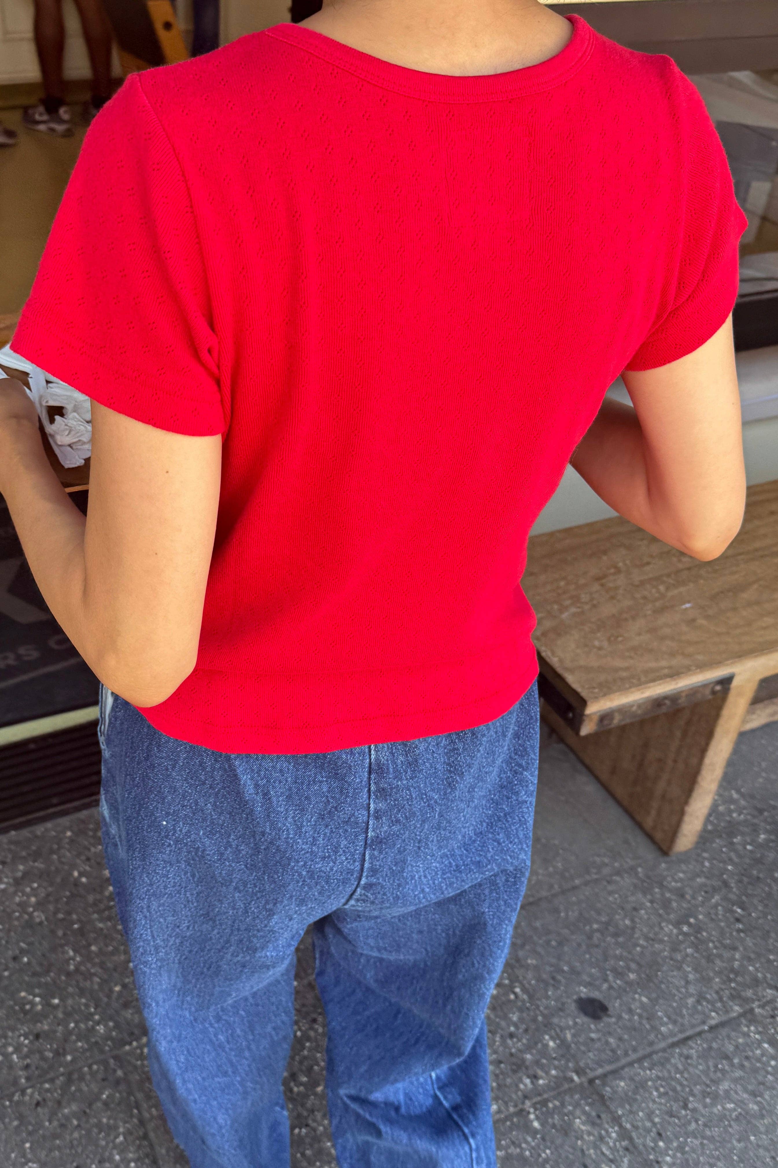 Le Bon Shoppe Pointelle Babe Tee in Red Apple