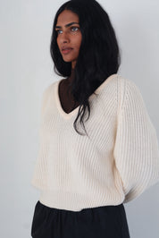 Vintage Cream V Neck Sweater