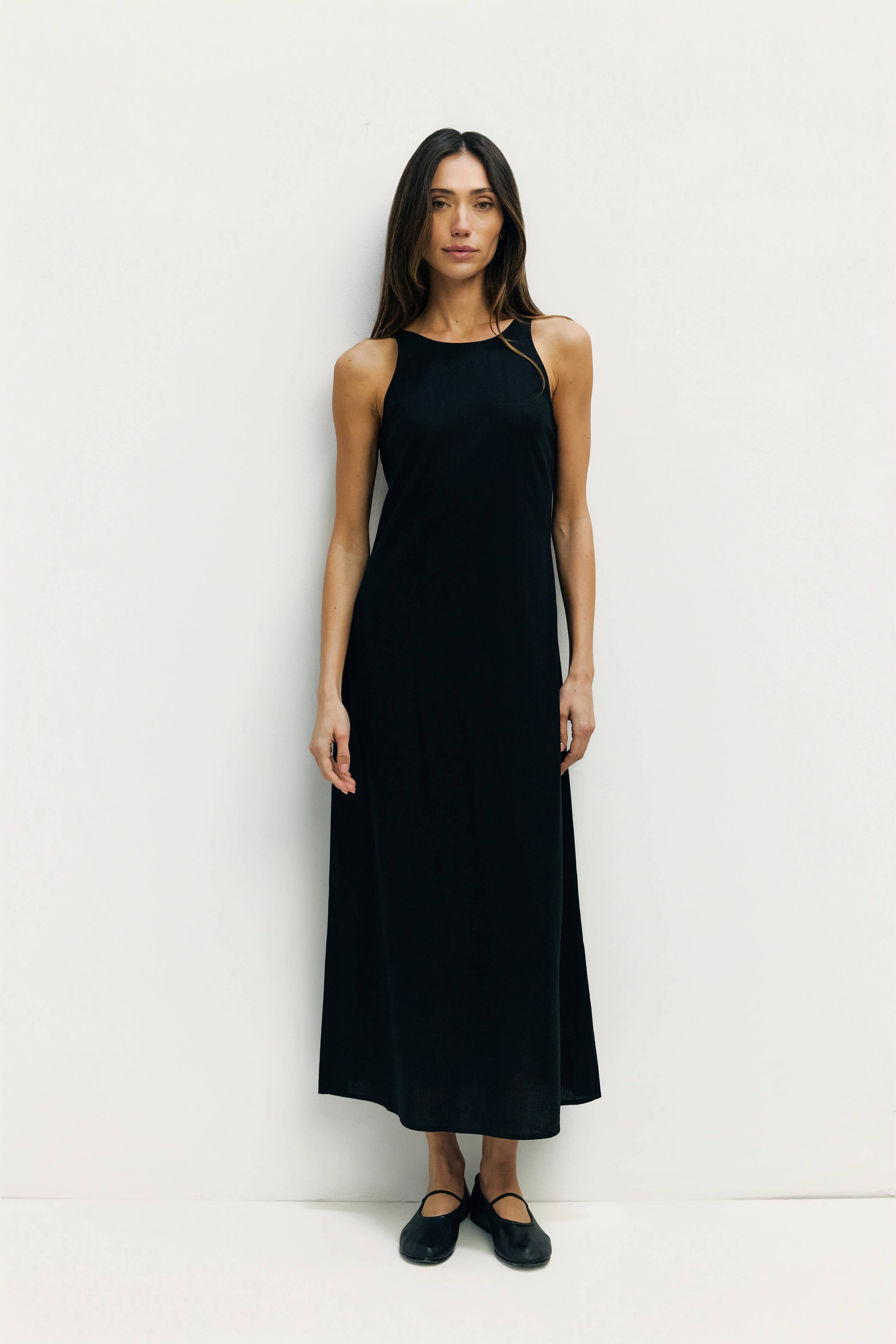Black Linen Midi Dress