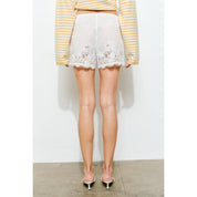 White Lace-Trimmed Scalloped Shorts