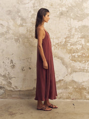The Handloom Burgundy Lucid Flow Maxi Dress
